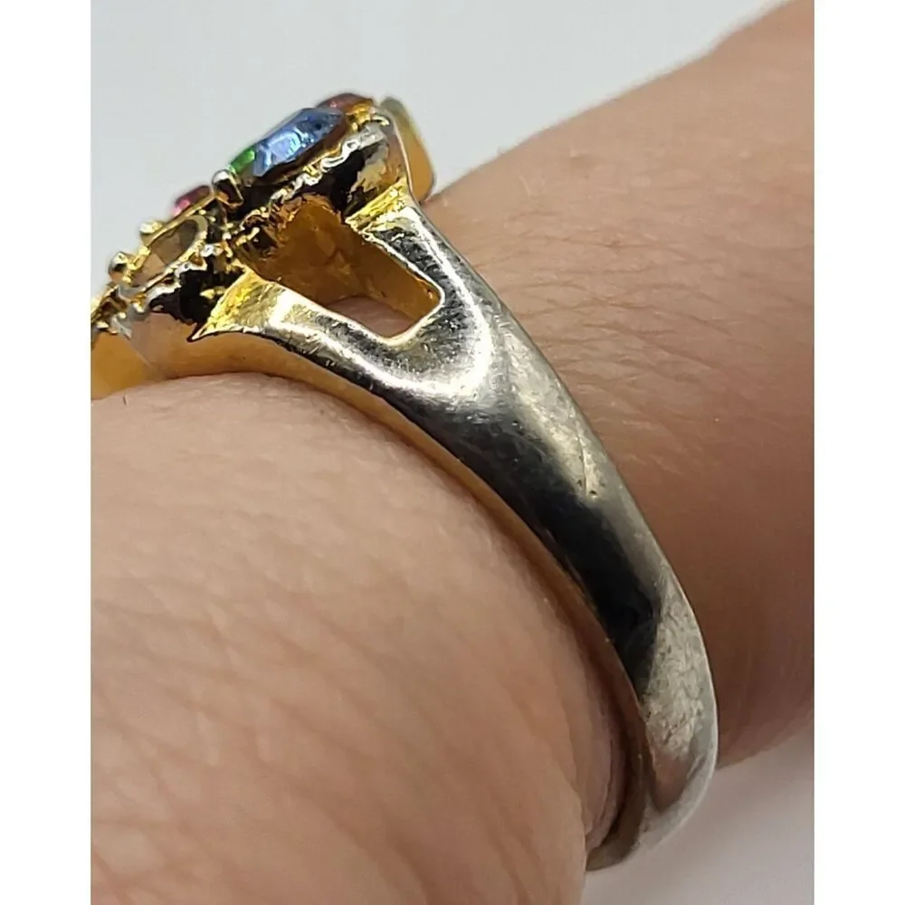 14k Vermeil Gemstone Flower Ring Size 7.75 missing stones